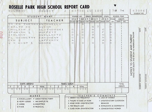 10th Grade Report Card